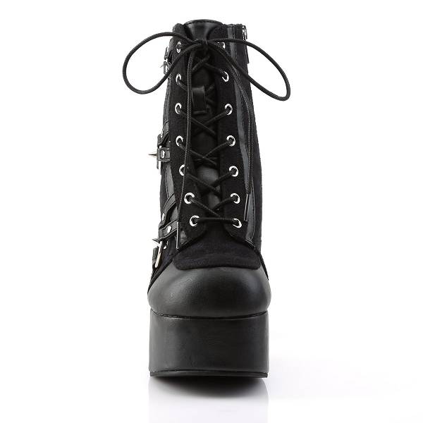 Demonia Women's Charade-100 Platform Ankle Boots - Black Vegan Leather/Suede D8051-47US Clearance